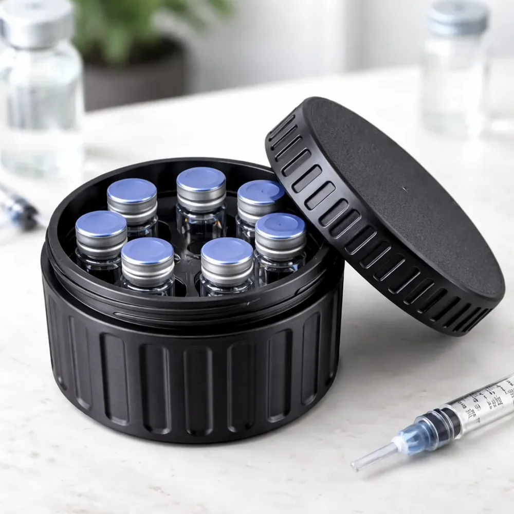Peptide Storage Jar Case 3ml 8 vials — Double-Threaded Lid